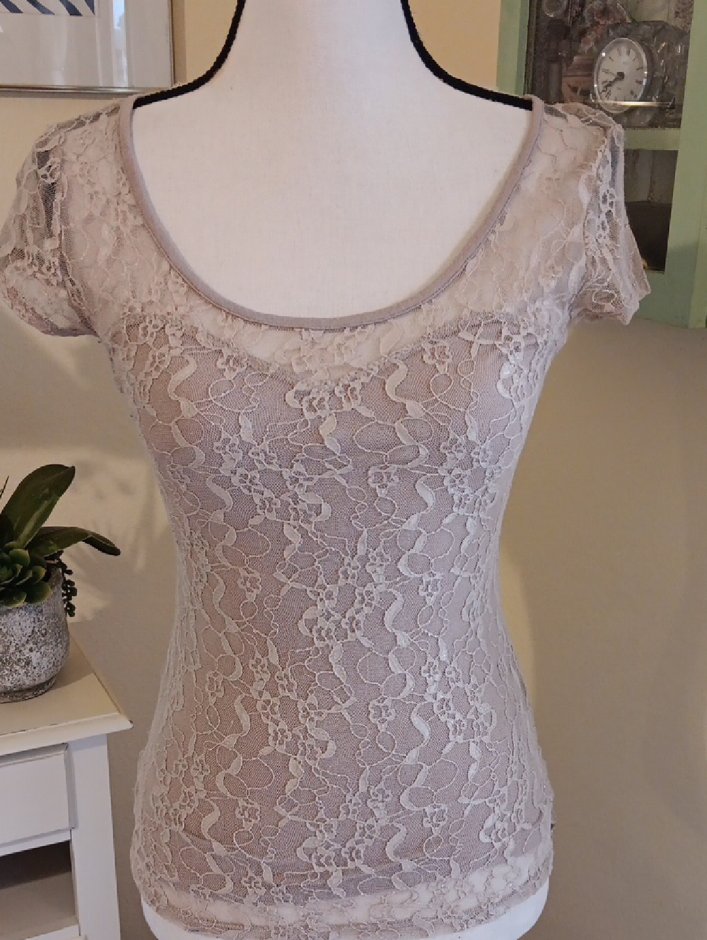 GUESS Sheer Lace Top With Sweetheart Lining